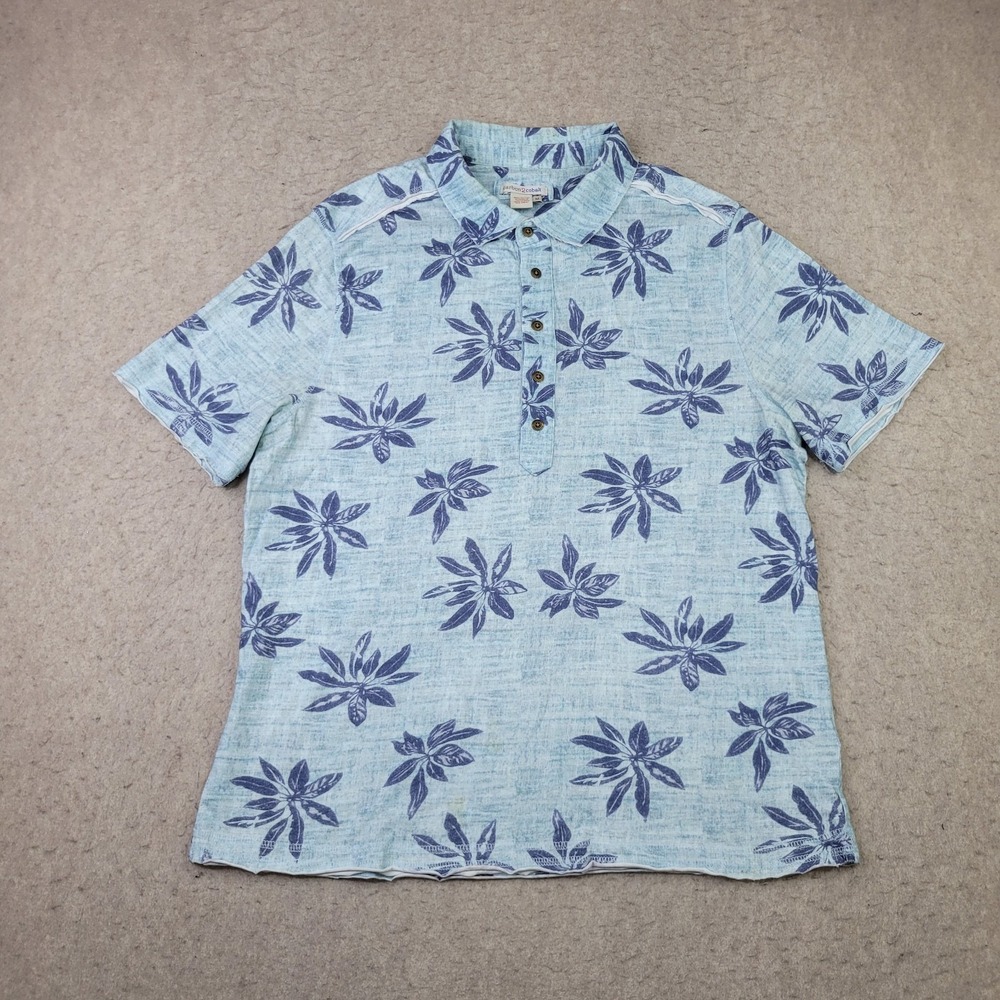 Carbon 2 Cobalt Hawaiian Polo Shirt Mens Medium Blue Short Sleeve Lightweight